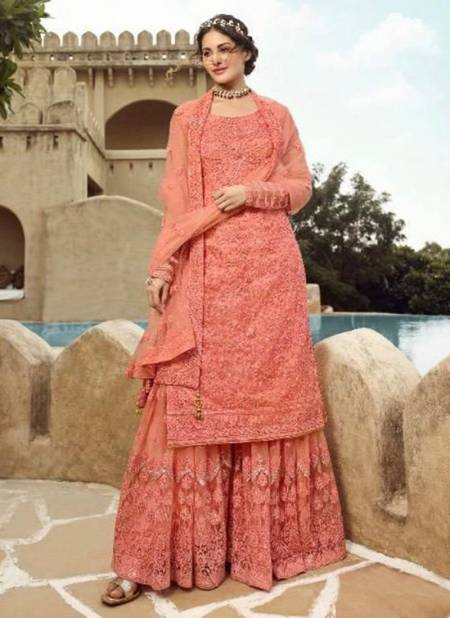 Peach Colour Amyra Shaivi Glossy New Latest Designer Ethnic Wear Net Salwar Suit Collection 15033